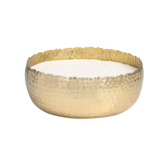 90oz English Garden Scented White 4 Wick Candle in Hammered Gold Bowl